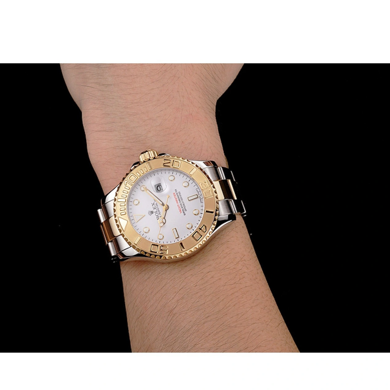 MiroTime 1027 Rolex Yacht-Master White Dial Gold Bezel Stainless Steel Case Two Tone Bracelet